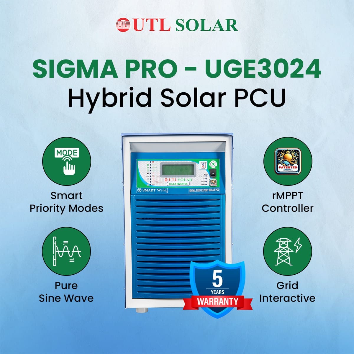 UTL UGE 3024 Sigma Pro 3kVA24V Hybrid Grid Export Solar PCU