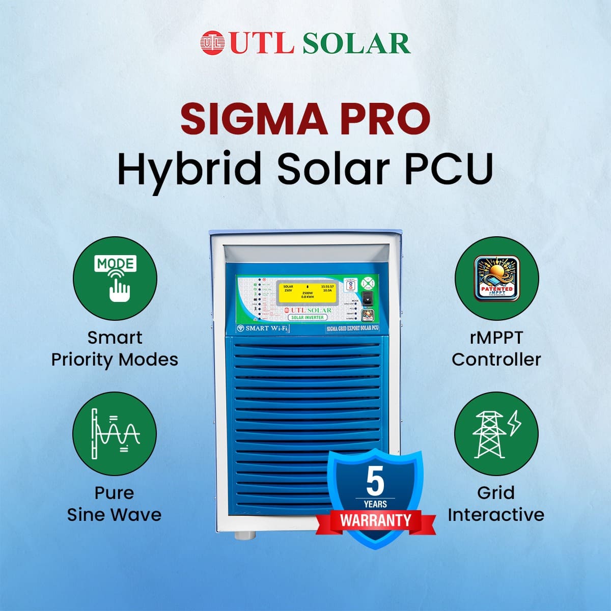 UTL Sigma Pro Solar Hybrid Inverter UGE5048 – 5kVA 48Volt Single Phase
